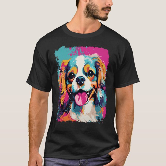 Camiseta Pop Art Dog Pink Cavalier King Charles Spaniel (Frente)