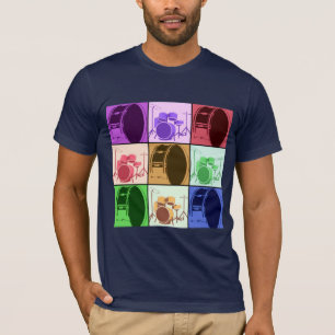 Camiseta Pop Art Drum e Drum Set Mod Dark Shirt