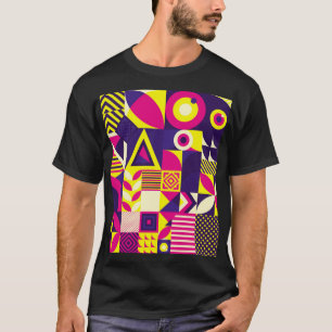 Camiseta Pop art, formas geométricas coloridas.