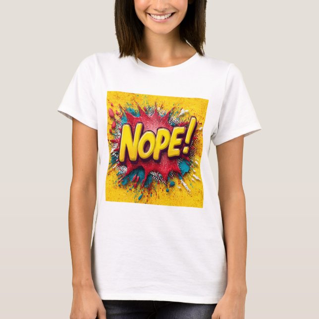 Camiseta Pop Art Illustration with Bold Yellow 'NOPE (Frente)