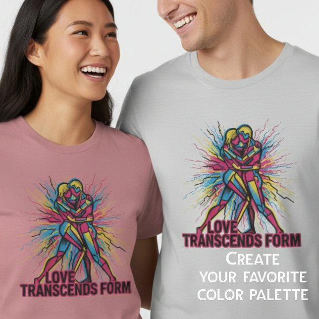 Camiseta Pop Art Love Transcends Form Cyberpunk Couple Grap (Criador carregado)