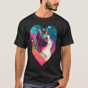 Camiseta Pop Celestial Gatinho Gato Fofo Coração de São Val