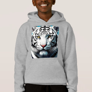 Camiseta Pop de Arte Branca de Tigre - Gato Selvagem Feroz 
