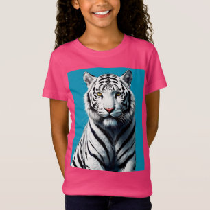 Camiseta Pop de Arte Branca de Tigre - Gato Selvagem Feroz 