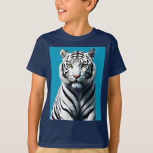 Camiseta Pop de Arte Branca de Tigre - Gato Selvagem Feroz