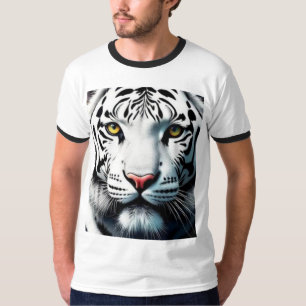 Camiseta Pop de Arte Branca de Tigre - Gato Selvagem Feroz 