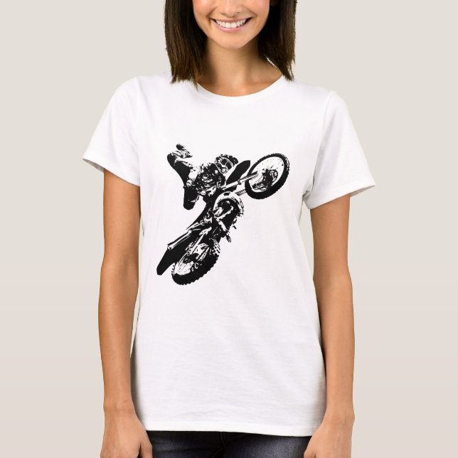 Camiseta Pop de Arte Branca Negra Motocross Motorcyesporte (Frente)