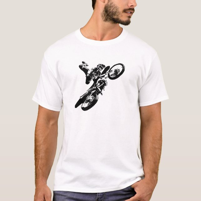 Camiseta Pop de Arte Branca Negra Motocross Motorcyesporte (Frente)