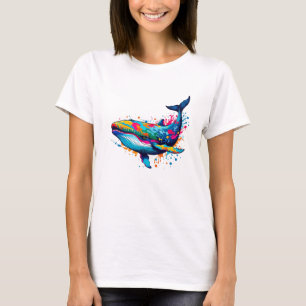 Camiseta Pop de Arte de Baleia de Tinta Vibrante, Colorida