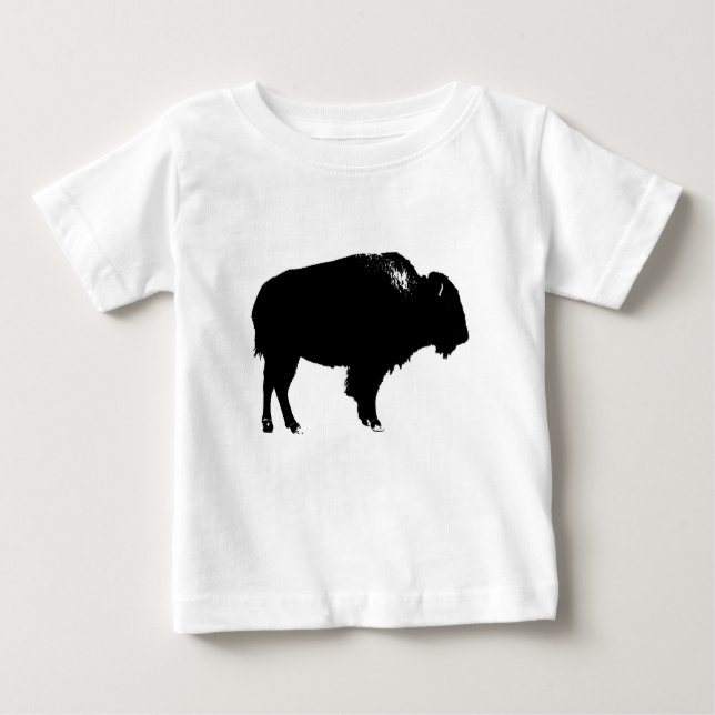 Camiseta Pop de Arte de Bison Bison Branco e Preto (Frente)