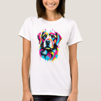 Camiseta Pop de Arte de Cão de Tinta Vibrante, Colorida