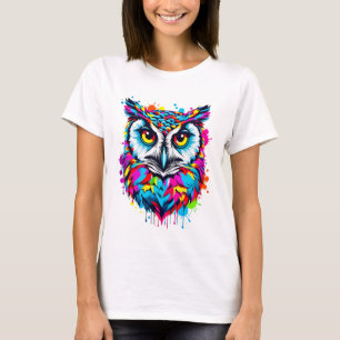Camiseta Pop de Arte de Coruja de Tinta Vibrante   Negrito 