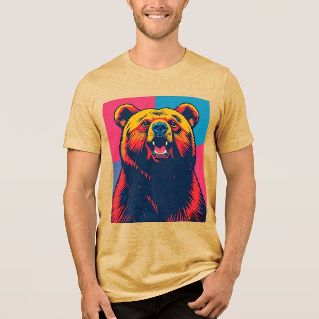 Camiseta Pop de Arte do Urso Grizzly (Frente)