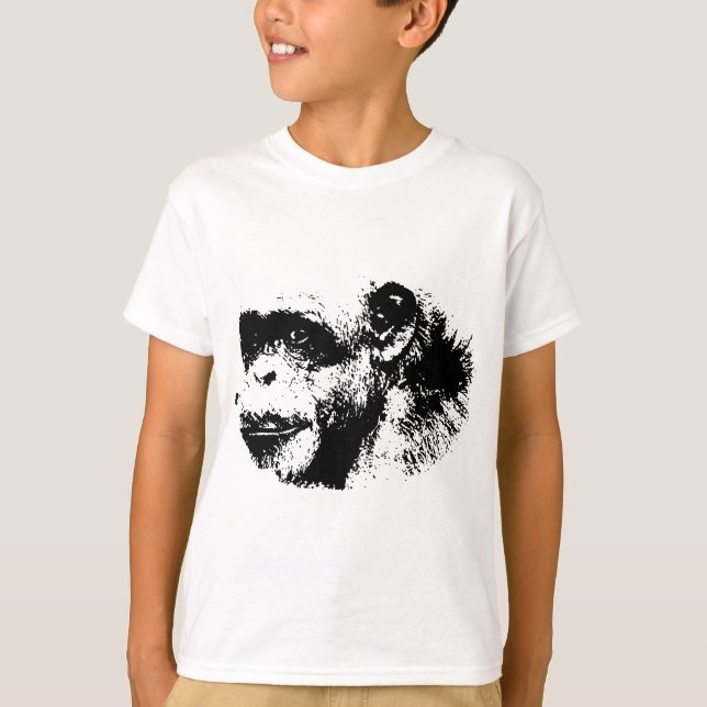 Camiseta Pop de arte em chimpanzé preto-e-branco (Frente)