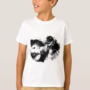 Camiseta Pop de arte em chimpanzé preto-e-branco