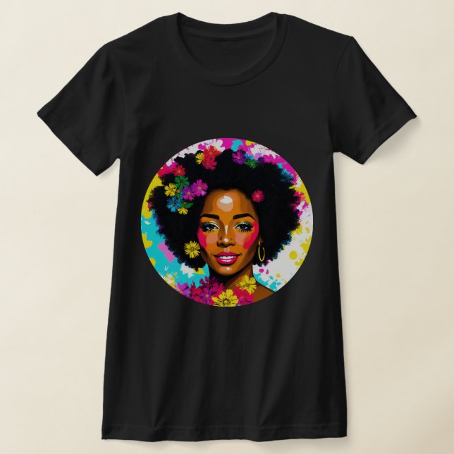 Camiseta Pop de arte em preto-e-cores (Postura )