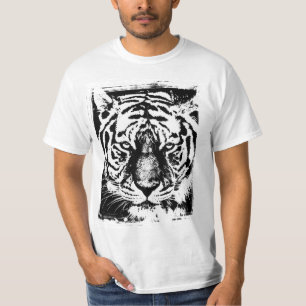 Camiseta Pop de Arte Moderna Tigre Face Mens Valor Branco