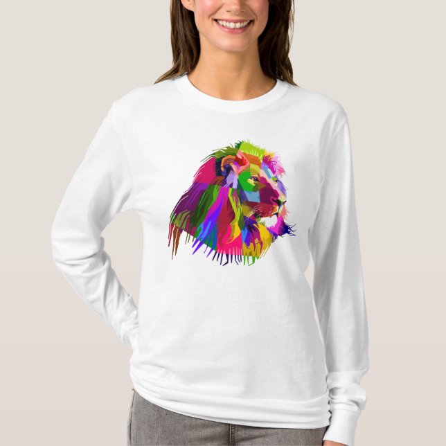 Camiseta Pop de Arte Prismática de Leão-62502 (Frente)