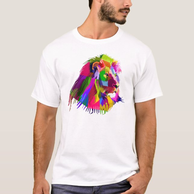 Camiseta Pop de Arte Prismática de Leão-62502 (Frente)