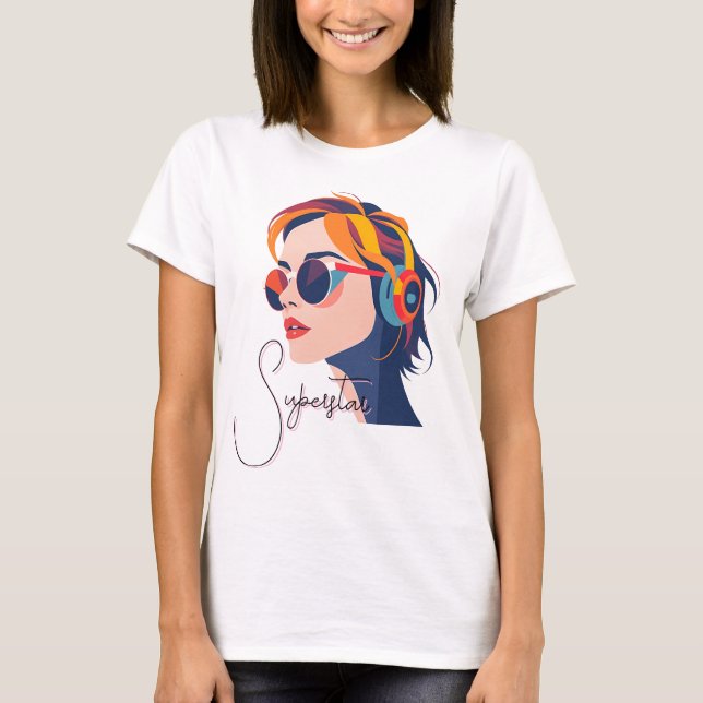 Camiseta Pop de Arte Trendy com Fones de ouvido (Frente)