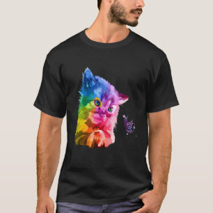Camiseta Pop de Cabeça Colorida Gato Brilhante e Manteiga