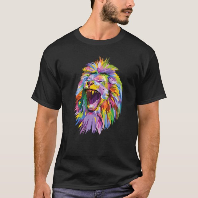 Camiseta pop de cabeça de leão colorida para leões (Frente)