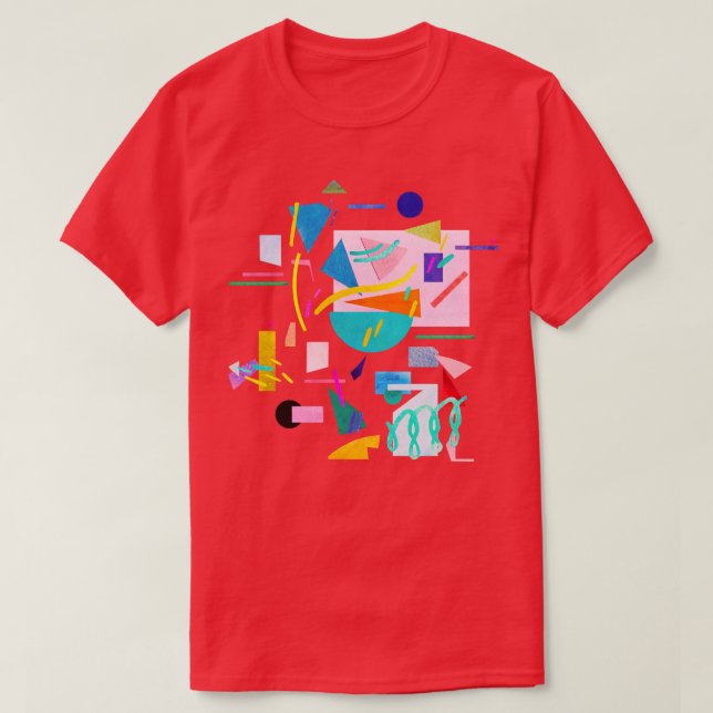 Camiseta Pop de Colagem Geométrica da Imagem Retroativa (Frente do Design)