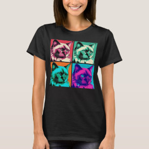 Camiseta Pop de Gato Balinês - Ilustração Animal Colorido 1