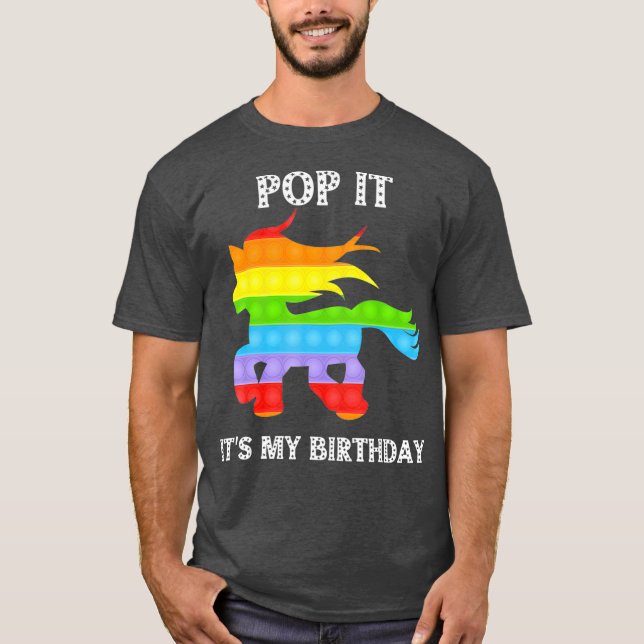 Camiseta pop é o meu aniversário Fidget Toy pop it unicorn (Frente)