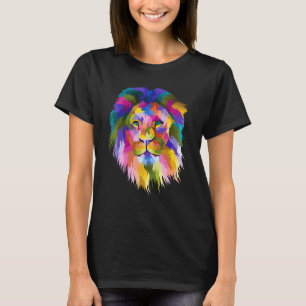 Camiseta Pop Geométrico Lion Cabeça Colorida Li Poligonal