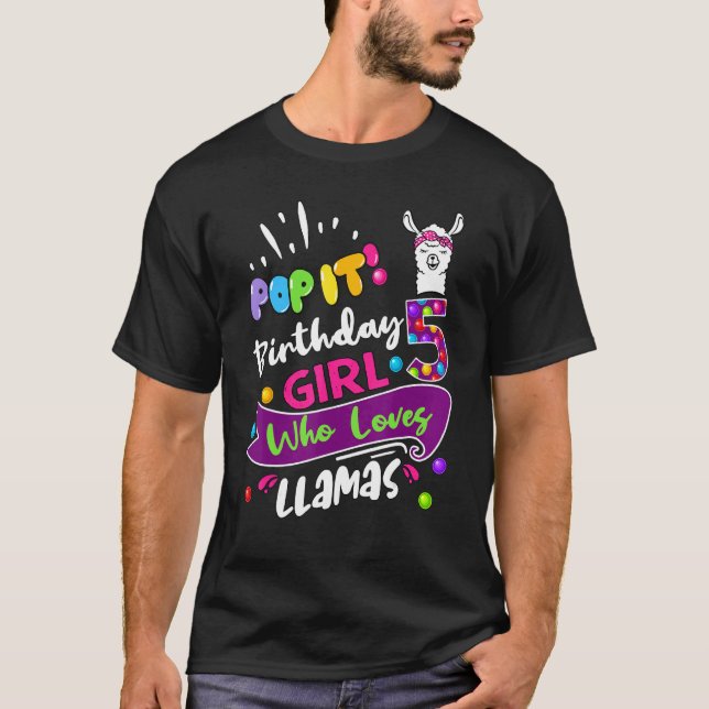 Camiseta Pop It 5 Birthday Girl 5 Anos Cute Alpaca L (Frente)
