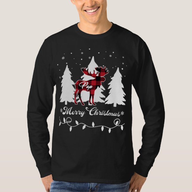 Camiseta Pop Moose Buffalo Red Plaid Christmas Matching Fam (Frente)
