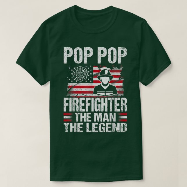 Camiseta Pop Pop Bombeiro Homem Legenda Retro USA F (Frente do Design)