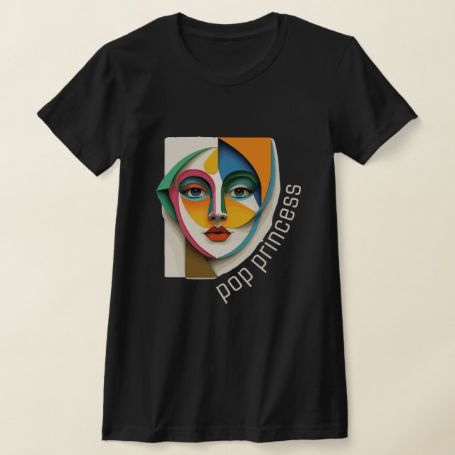 Camiseta Pop princesa, cara de mulher, cara de abstrato (Postura )