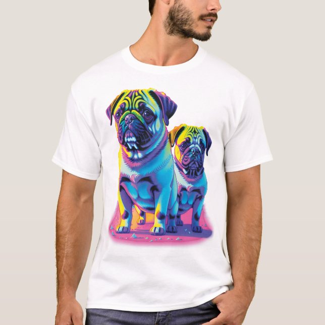 Camiseta Pop Pugs in Pink  (Frente)