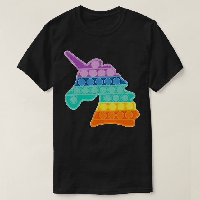 Camiseta Pop Push Fidget Sensory Toy Unicorn Rainbow Bubble (Frente do Design)