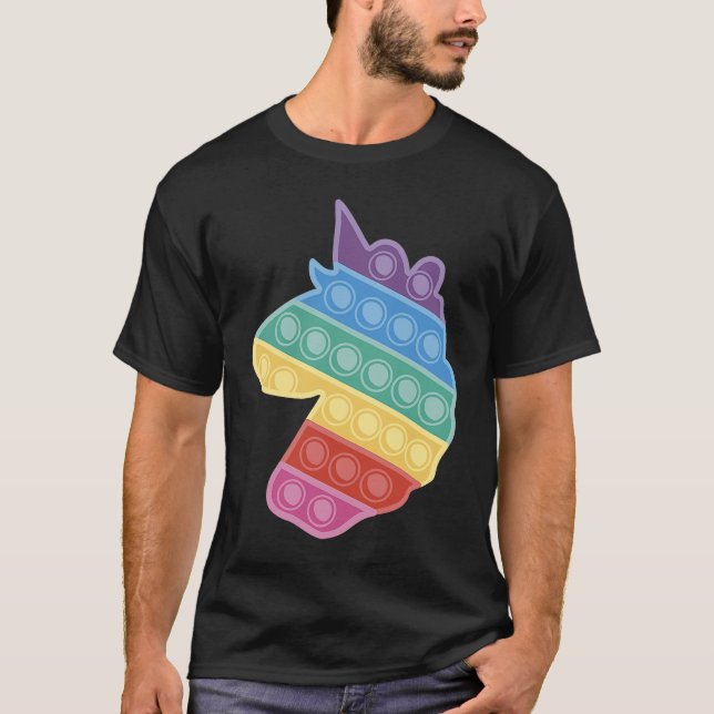 Camiseta Pop Unicorn Rainbow Fidget Toy Para Meninas G (Frente)