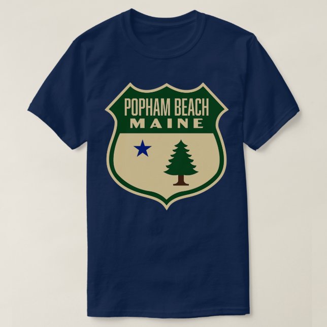 Camiseta Popham Beach Maine Retro Pine Tree Shield Green (Frente do Design)