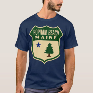 Camiseta Popham Beach Maine Retro Pine Tree Shield Green