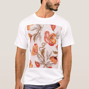 Camiseta Pópias de Fundo bege Pópias de Aquarela Padrão