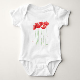 Camiseta Pópias vermelhas cor d'água floral verão