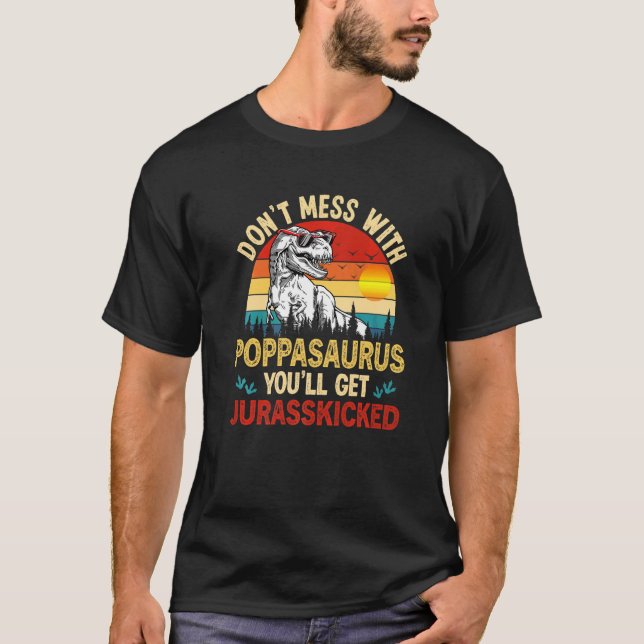 Camiseta Poppasaurus, Dinossauro Rex Pai, desolado (Frente)