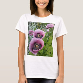 Camiseta Poppias de papoila púrpura Flores Cor-de-rosa