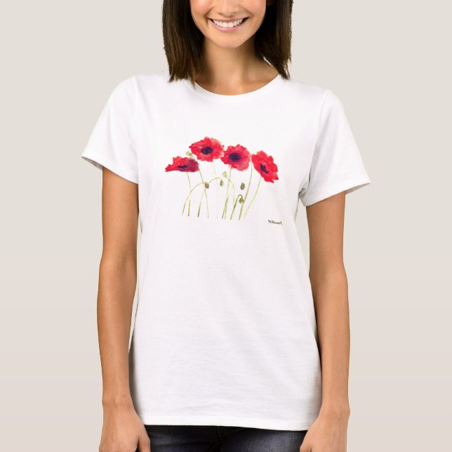 Camiseta Poppies Aquarela Bonito Floral (Frente)