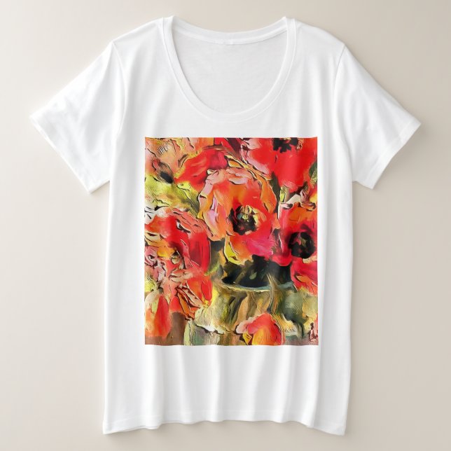 Camiseta Poppies Numa Arte Negra Vidro Vaso (Frente do Design)