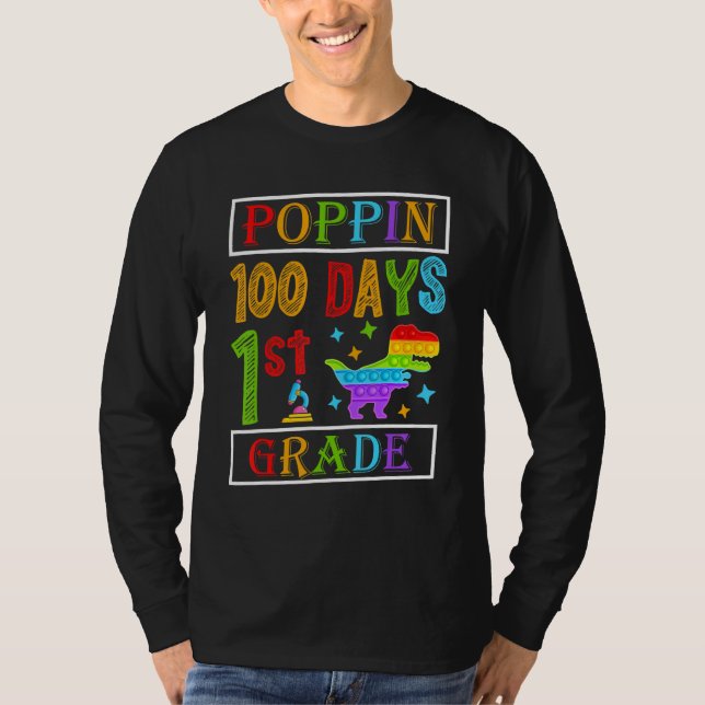 Camiseta Poppin 100 Days 1st Grade Dinosaur Elementary Kid  (Frente)
