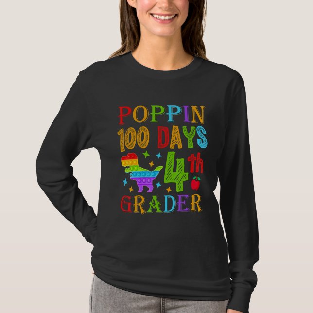 Camiseta Poppin 100 Days 4th Grader Primary School Kid Elem (Frente)