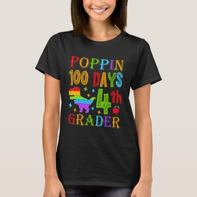 Camiseta Poppin 100 Days 4th Grader Primary School Kid Elem (Frente)