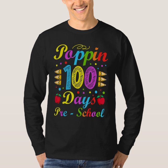 Camiseta Poppin 100 Days Preschool Nursery School Kid Schoo (Frente)