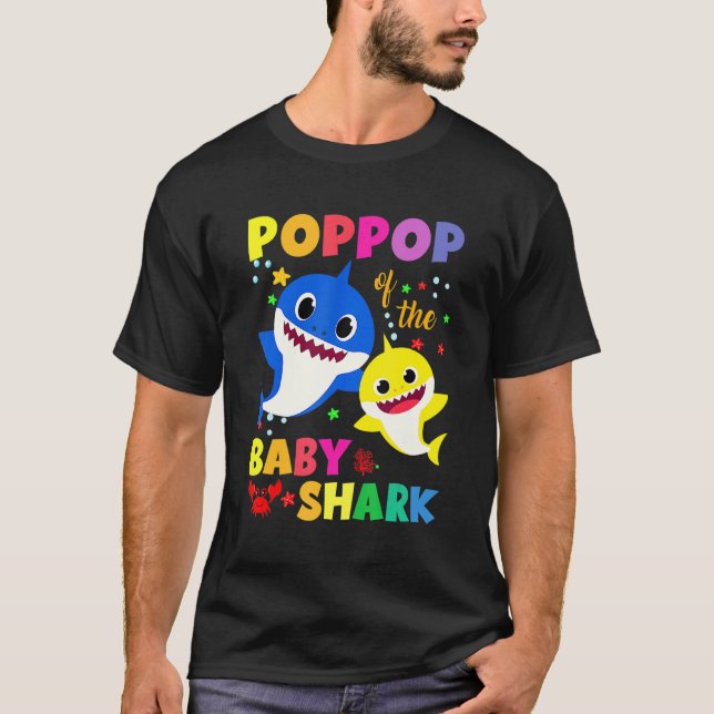 Camiseta Poppop Of The Birthday Shark Dad Mom Matching Fami (Frente)